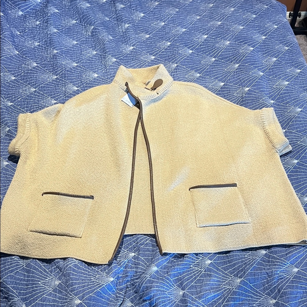 LC Lauren Conrad beige knit capelet with tan trim